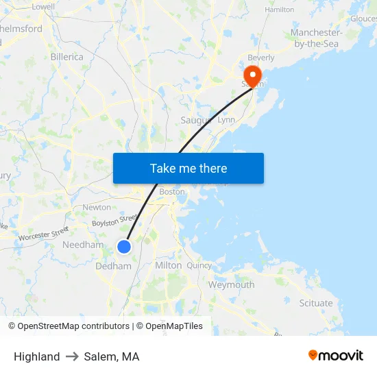 Highland to Salem, MA map