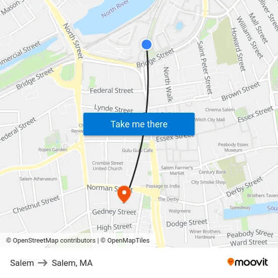 Salem to Salem, MA map