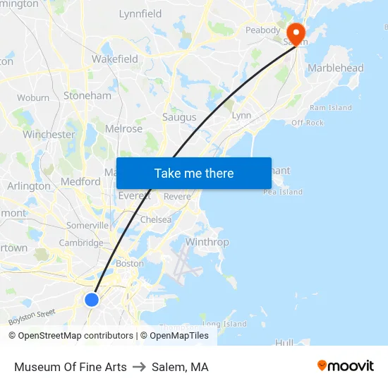 Museum Of Fine Arts to Salem, MA map