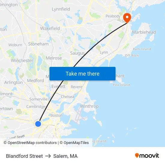 Blandford Street to Salem, MA map