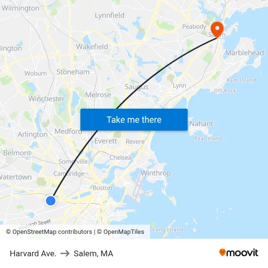Harvard Ave. to Salem, MA map