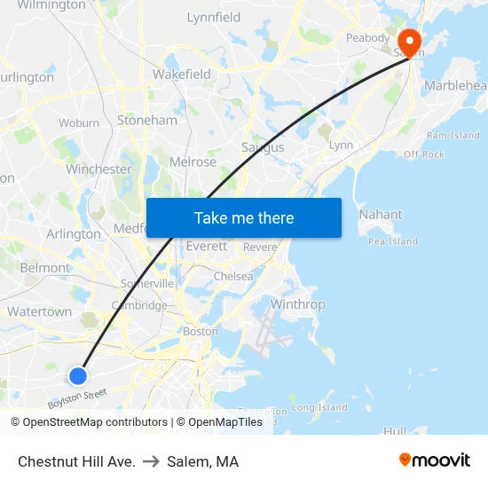 Chestnut Hill Ave. to Salem, MA map