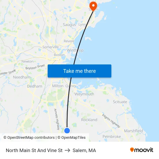 North Main St And Vine St to Salem, MA map