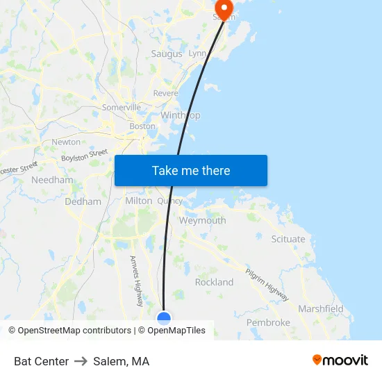 Bat Center to Salem, MA map