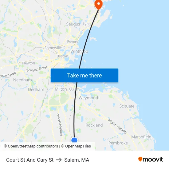 Court St And Cary St to Salem, MA map
