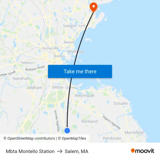 Mbta Montello Station to Salem, MA map