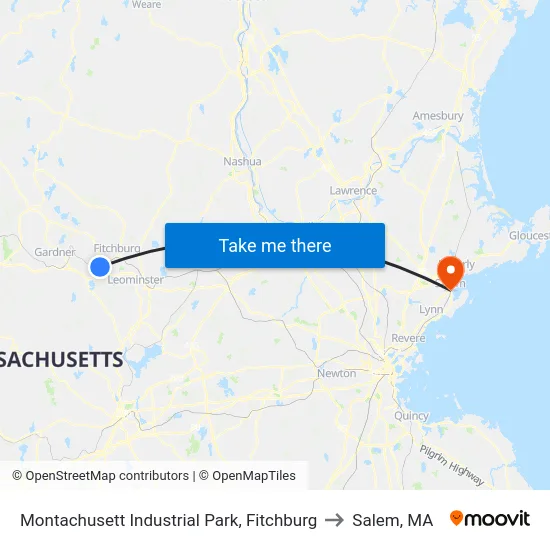 Montachusett Industrial Park, Fitchburg to Salem, MA map