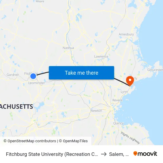 Fitchburg State University (Recreation Center) to Salem, MA map