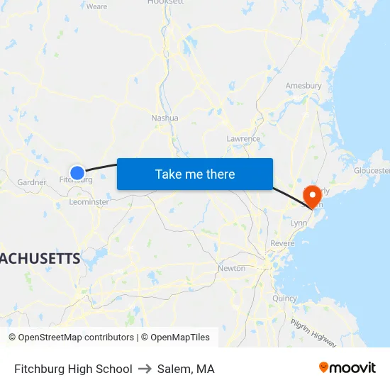 Fitchburg High School to Salem, MA map