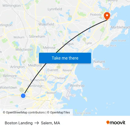 Boston Landing to Salem, MA map