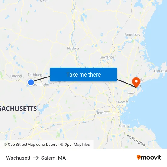 Wachusett to Salem, MA map