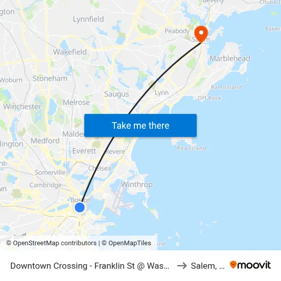 Downtown Crossing - Franklin St @ Washington St to Salem, MA map