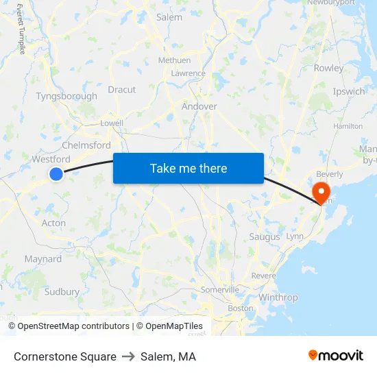 Cornerstone Square to Salem, MA map