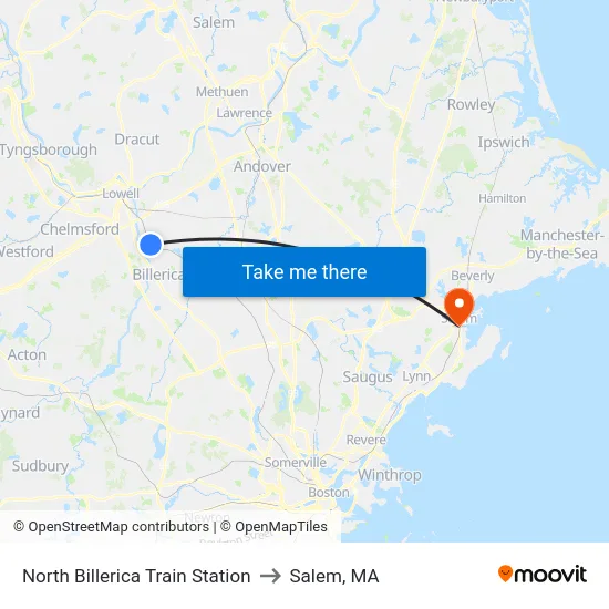 North Billerica Train Station to Salem, MA map