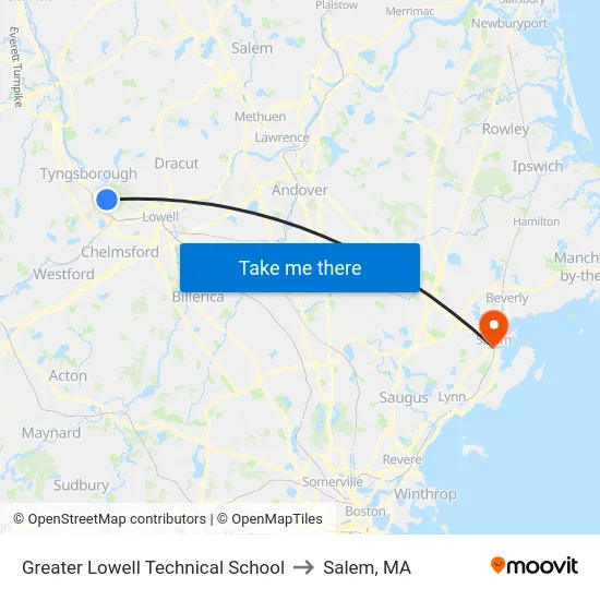Greater Lowell Technical School to Salem, MA map