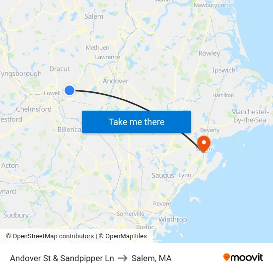 Andover St & Sandpipper Ln to Salem, MA map