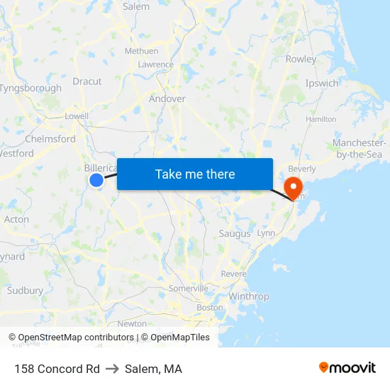 158 Concord Rd to Salem, MA map