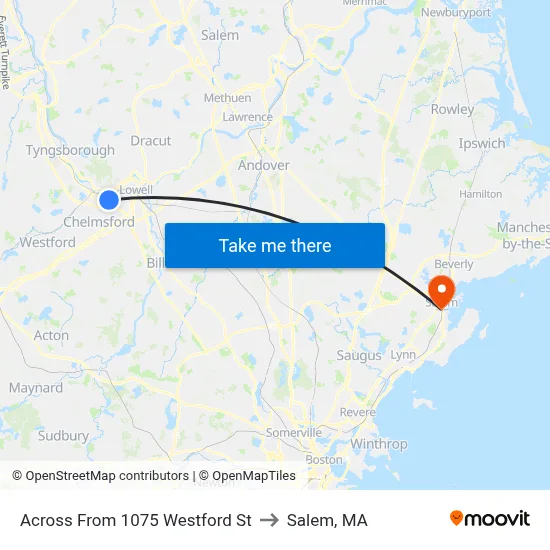 Across From 1075 Westford St to Salem, MA map