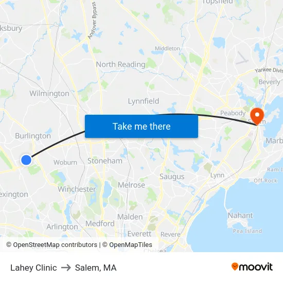 Lahey Clinic to Salem, MA map