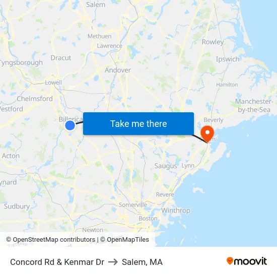 Concord Rd & Kenmar Dr to Salem, MA map