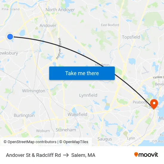 Andover St & Radcliff Rd to Salem, MA map