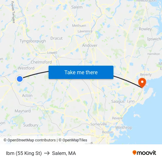 Ibm (55 King St) to Salem, MA map