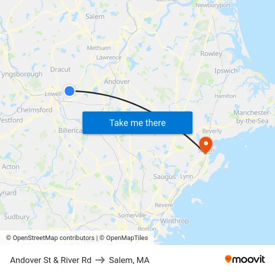 Andover St & River Rd to Salem, MA map