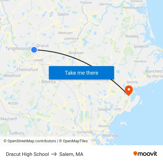 Dracut High School to Salem, MA map