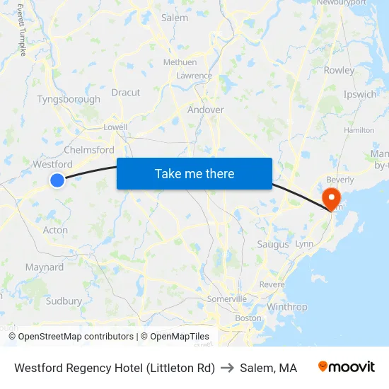 Westford Regency Hotel (Littleton Rd) to Salem, MA map