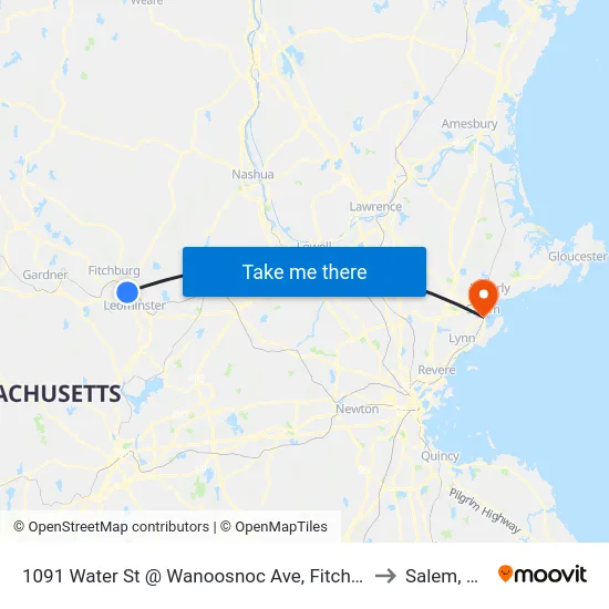1091 Water St @ Wanoosnoc Ave, Fitchburg to Salem, MA map