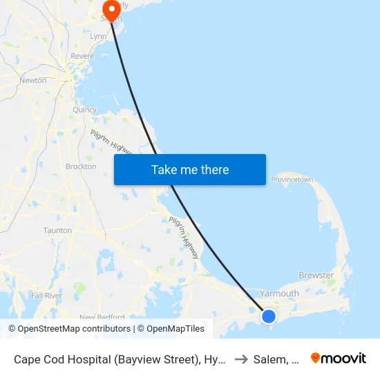 Cape Cod Hospital (Bayview Street), Hyannis to Salem, MA map