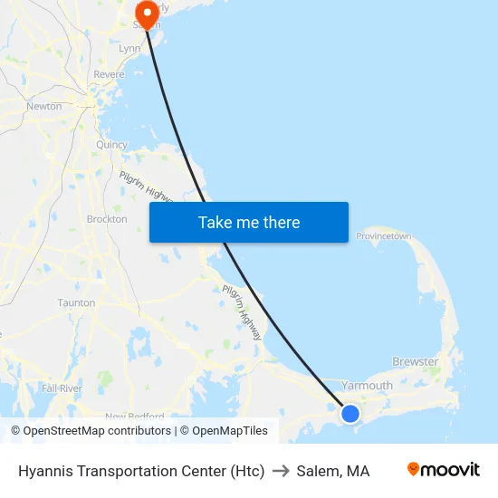 Hyannis Transportation Center (Htc) to Salem, MA map
