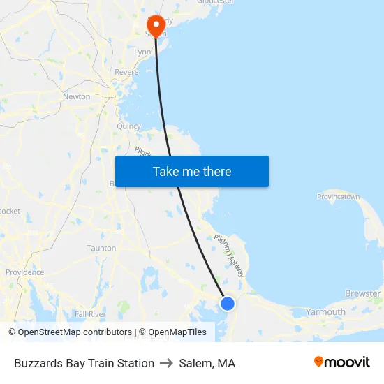 Buzzards Bay Train Station to Salem, MA map