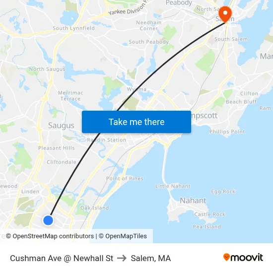Cushman Ave @ Newhall St to Salem, MA map