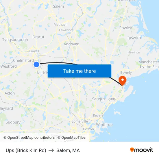 Ups (Brick Kiln Rd) to Salem, MA map