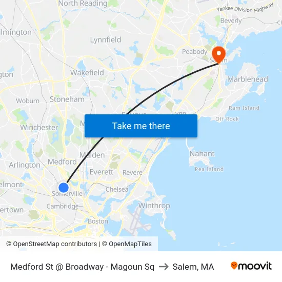 Medford St @ Broadway - Magoun Sq to Salem, MA map