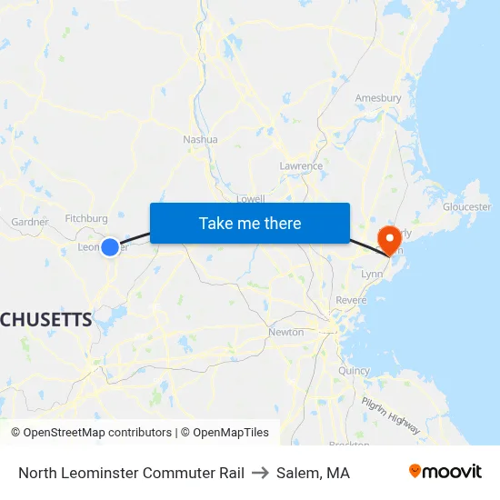 North Leominster Commuter Rail to Salem, MA map
