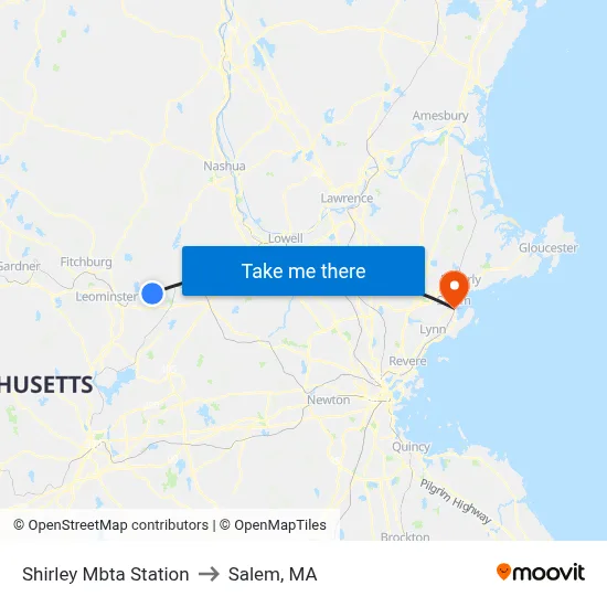 Shirley Mbta Station to Salem, MA map