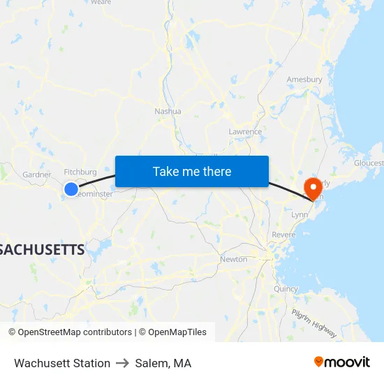 Wachusett Station to Salem, MA map