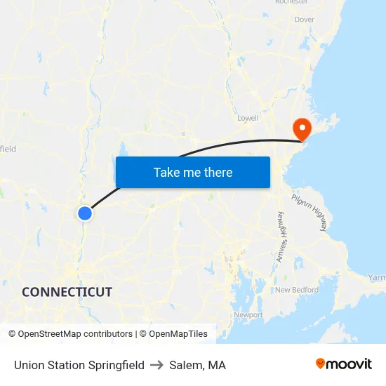 Union Station Springfield to Salem, MA map