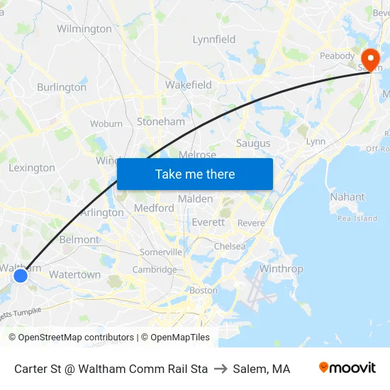 Carter St @ Waltham Comm Rail Sta to Salem, MA map