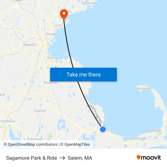 Sagamore Park & Ride to Salem, MA map