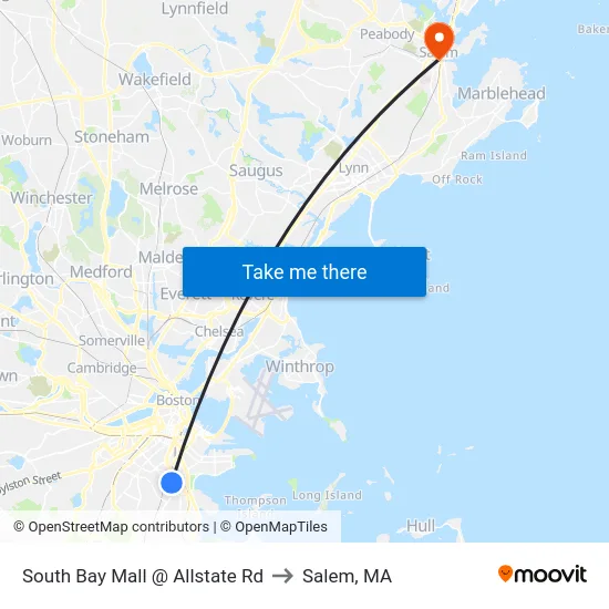 South Bay Mall @ Allstate Rd to Salem, MA map