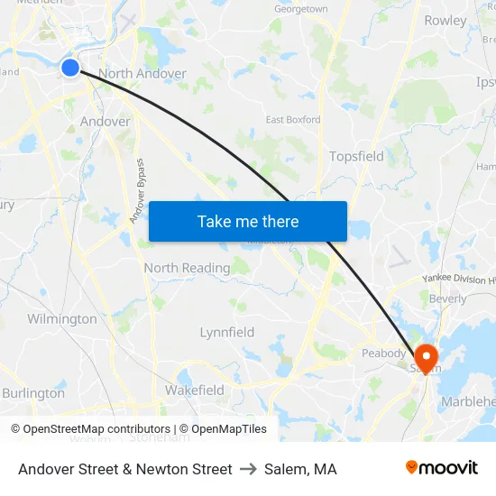 Andover Street & Newton Street to Salem, MA map