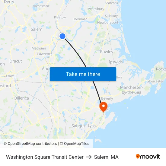 Washington Square Transit Center to Salem, MA map