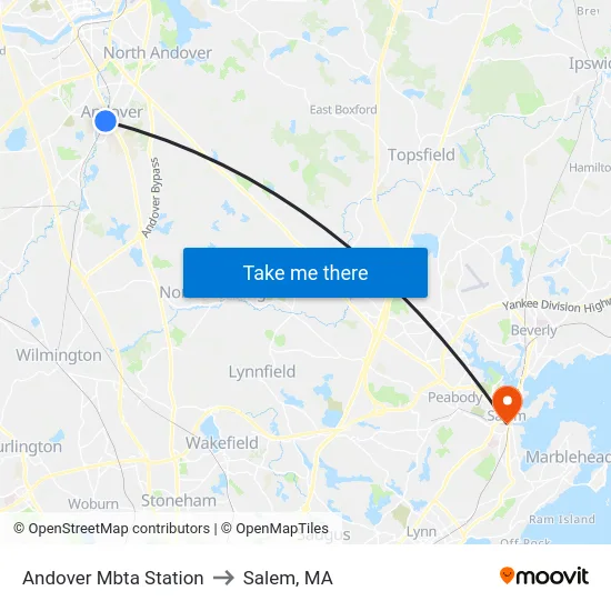 Andover Mbta Station to Salem, MA map