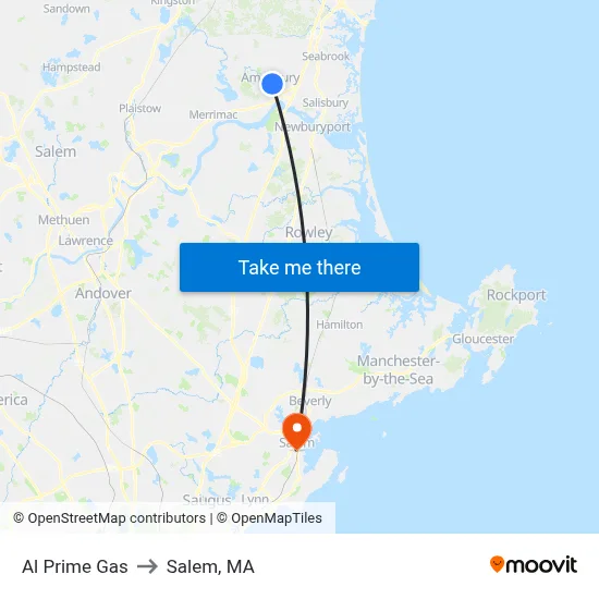Al Prime Gas to Salem, MA map