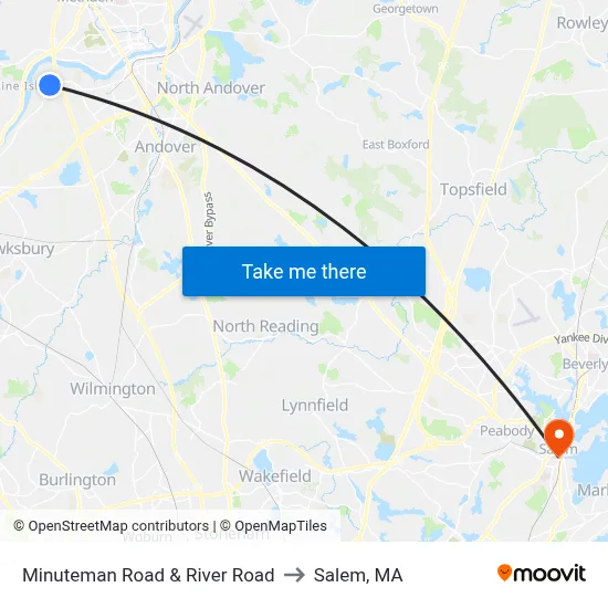Minuteman Road & River Road to Salem, MA map