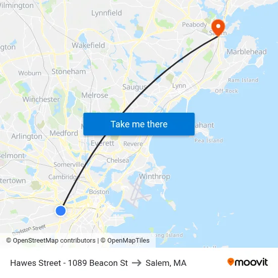 Hawes Street - 1089 Beacon St to Salem, MA map
