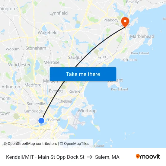 Kendall/MIT - Main St Opp Dock St to Salem, MA map